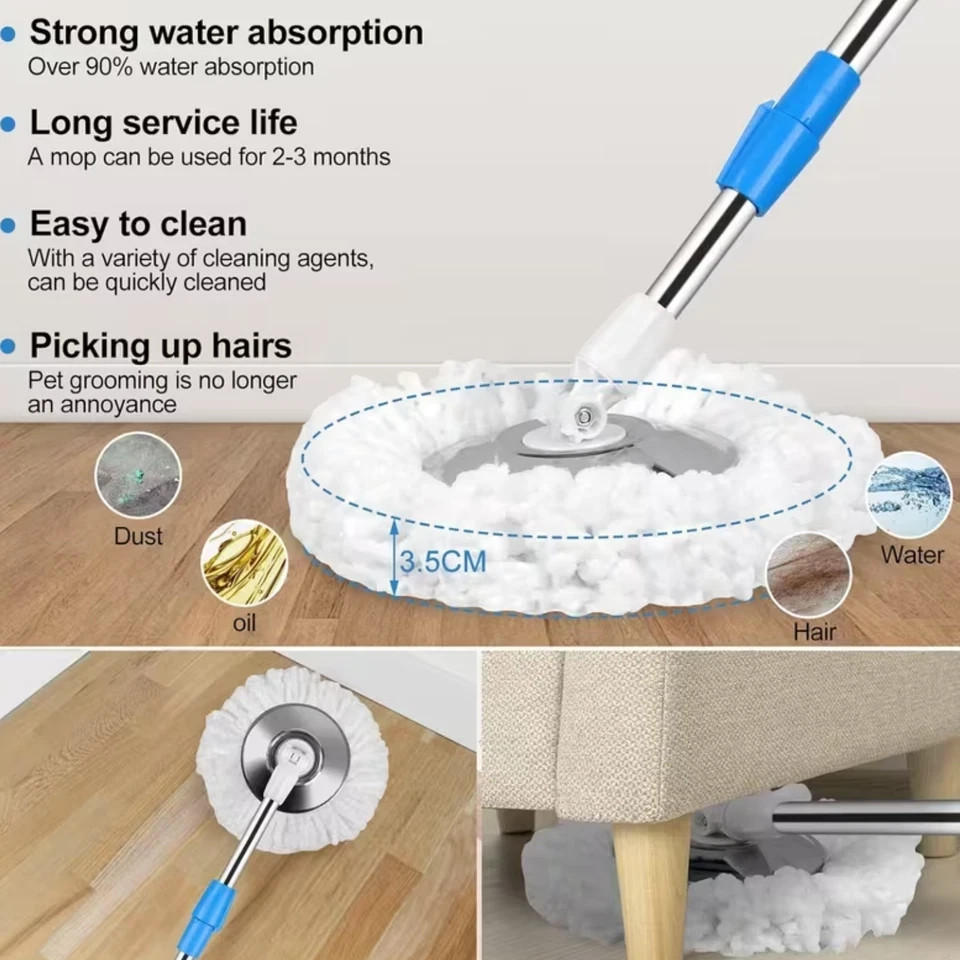 360° Spin Mop and Bucket with Wringer Set Spinning Mop System 4 Mop Refill