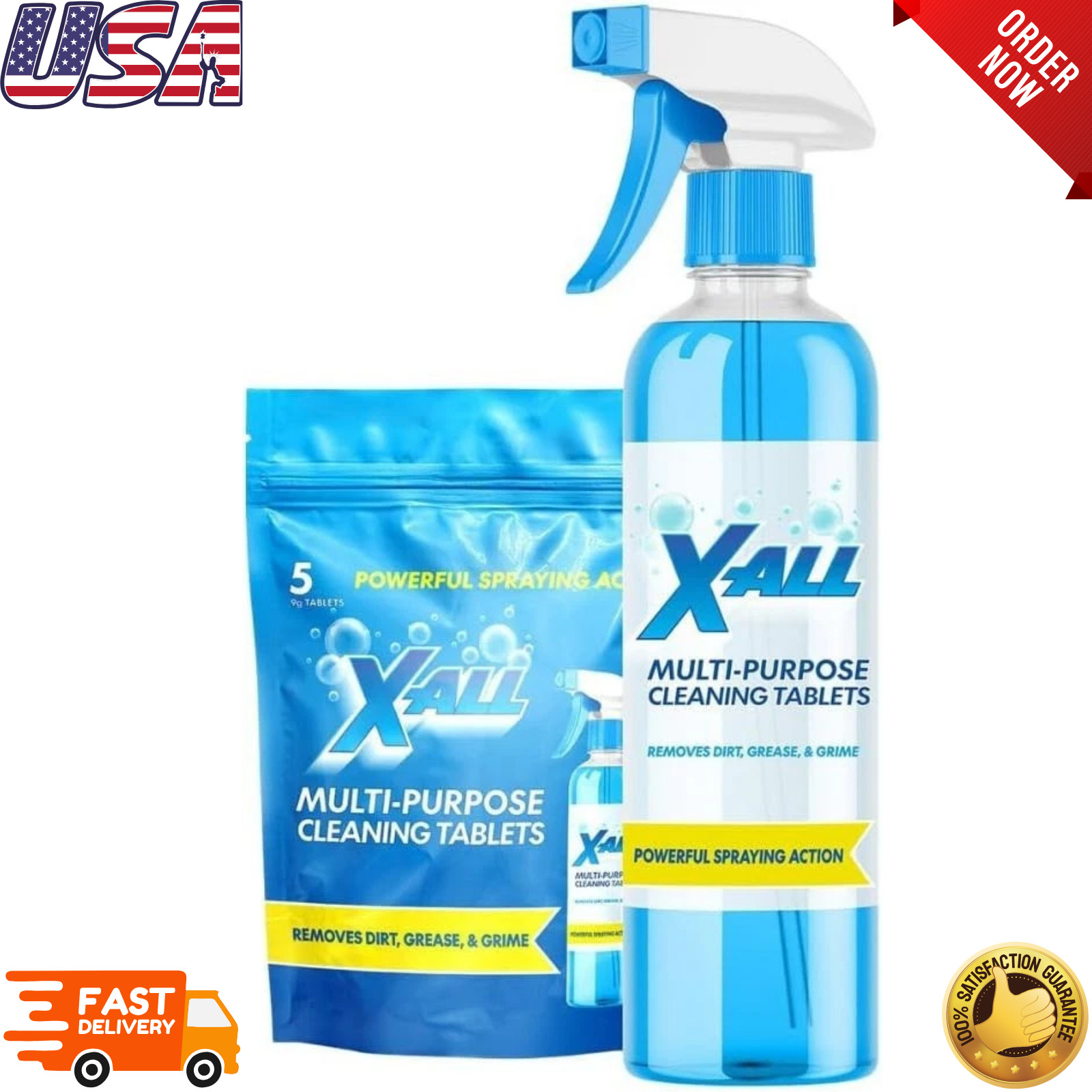 X-ALL Multi-Purpose Cleaner – Spray Bottle and 5x Cleaning Tablets