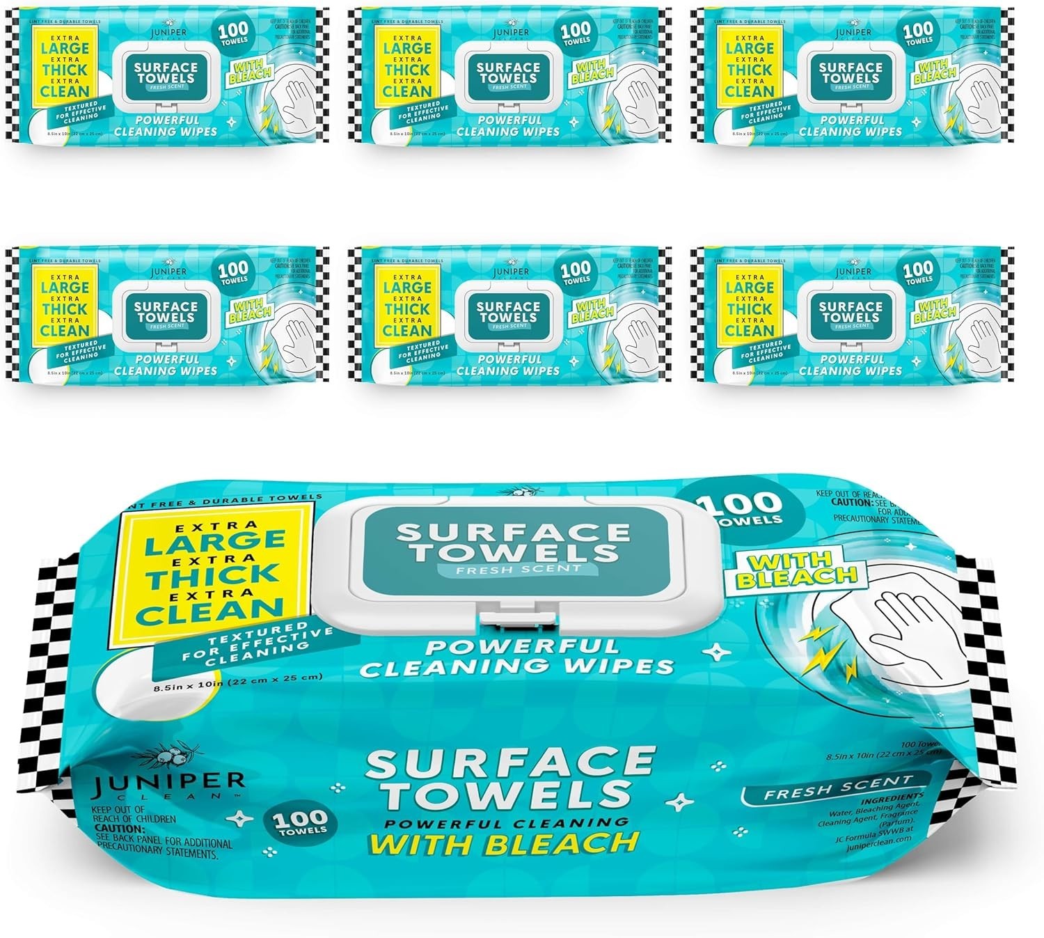 Juniper Clean Surface Wipes with Bleach 100 ct, Pack of 6