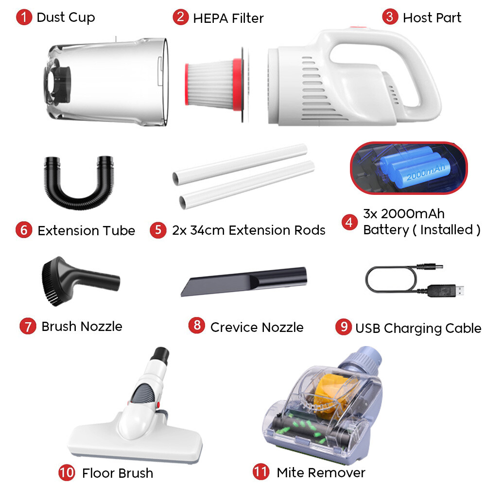 12Kpa Powerful Suction 120W Cordless Vacuum Cleaner, 2 in 1 Electric Broom Motor
