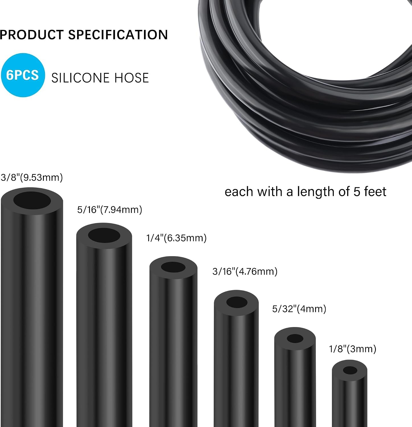 Multipurpose Vacuum Line Kit,6Pcs 5Ft Vacuum Hose Automotive+64Pcs Vacuum Line C