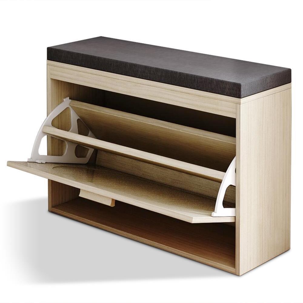 2 Tiers Rattan Shoe Storage Rack Bench Entryway Bench Shoe Cabinet for Hallway