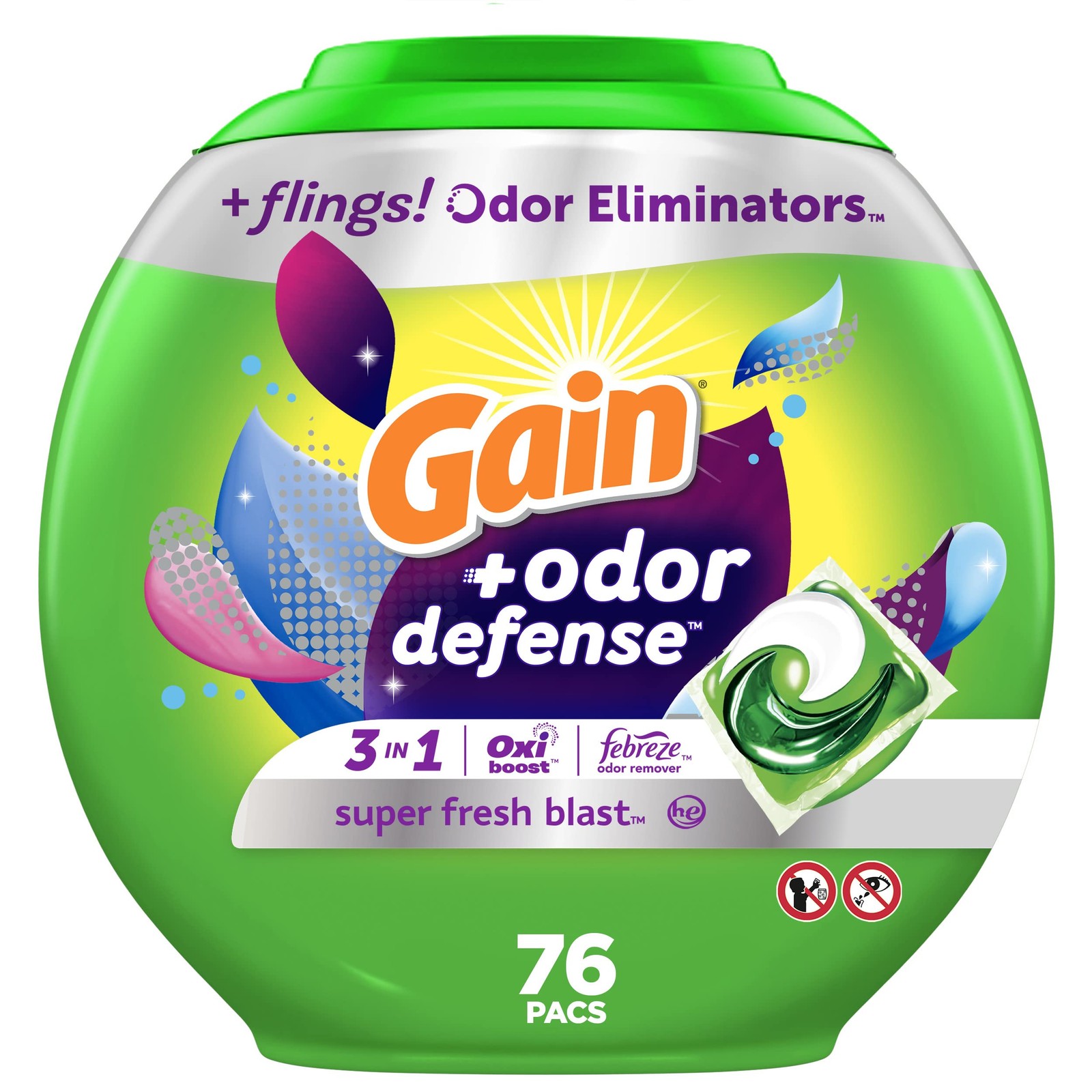 Gain Flings Laundry Detergent Pacs with Odor Defense, 76 76 Count (Pack of 1)