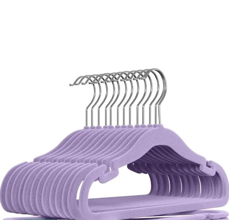 50 Pack Kids Size Neaterize Velvet Hangers Purple Notched 11.5 In New
