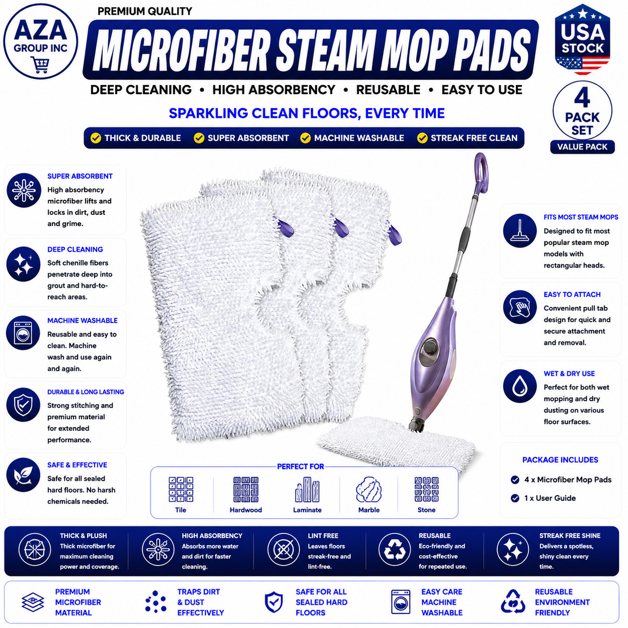 S3501 S3601 Steam Mop Replacement Pads Compatible with Shark Steam Pocket Mops S