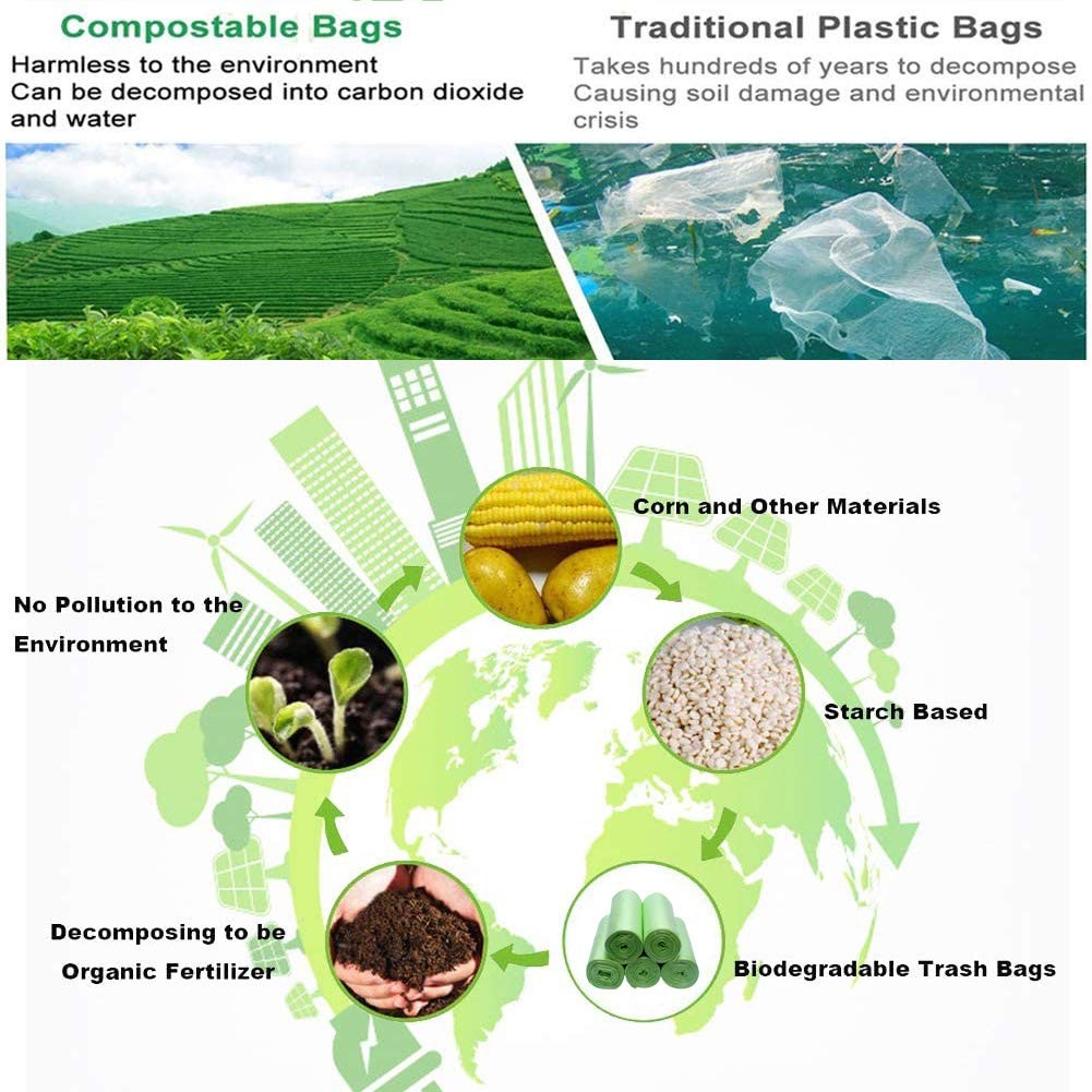 2 Gallon Compostable Trash Bags Small Biodegradable Garbage Bags 7.5 Liters Wast