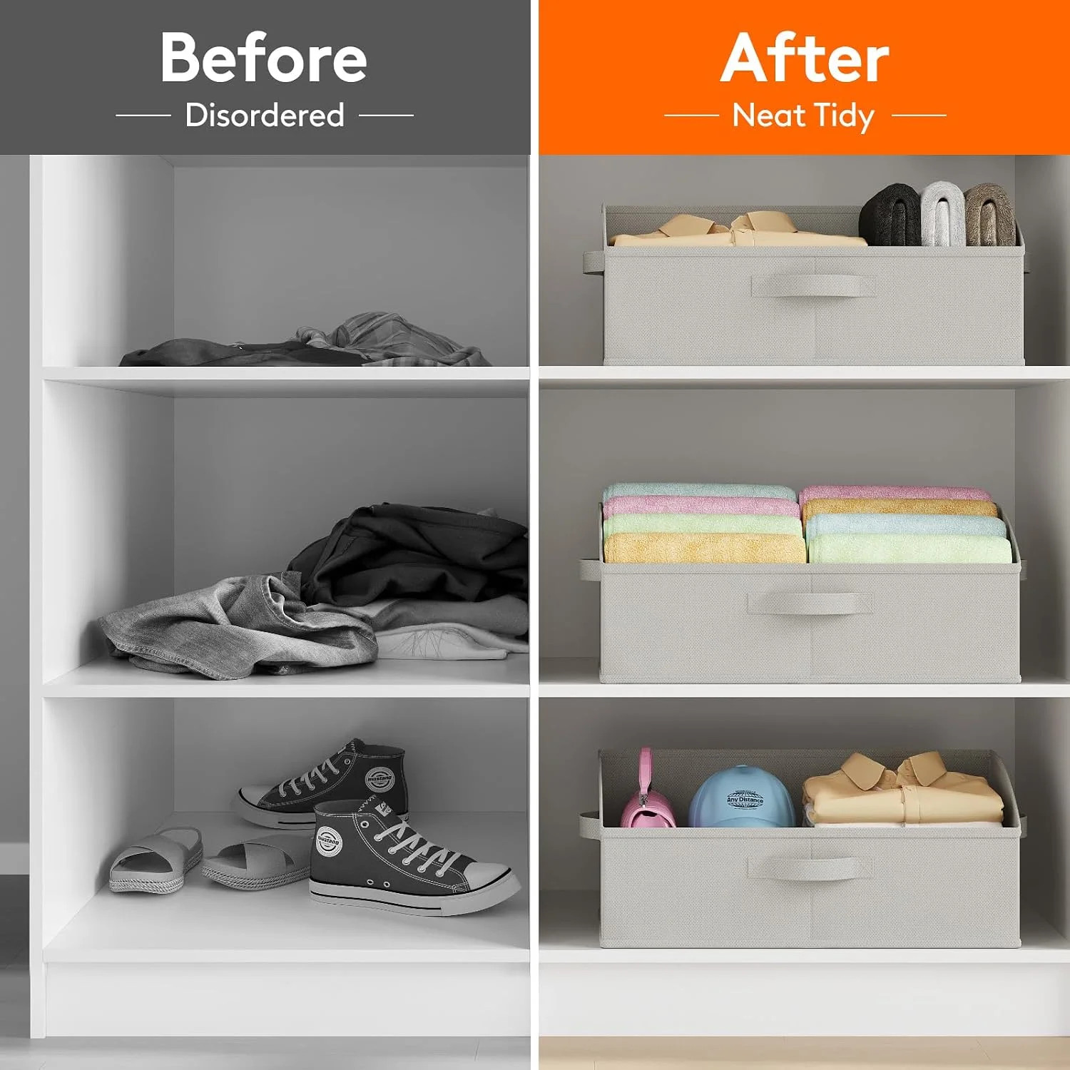 Extra Large Trapezoid Closet Storage Bins for Shelf, 6 Packs Non-woven Closet Or