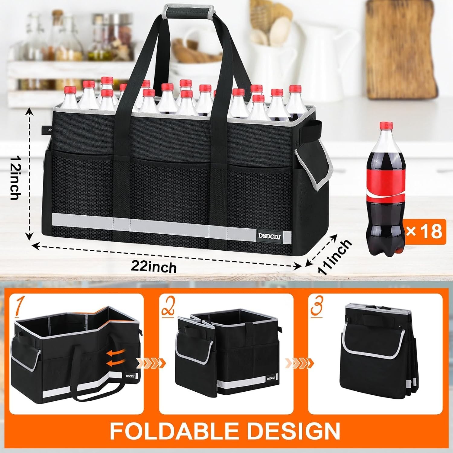 Extra Large Utility Tote Bag – Standing Reusable Grocery Bag with Handle