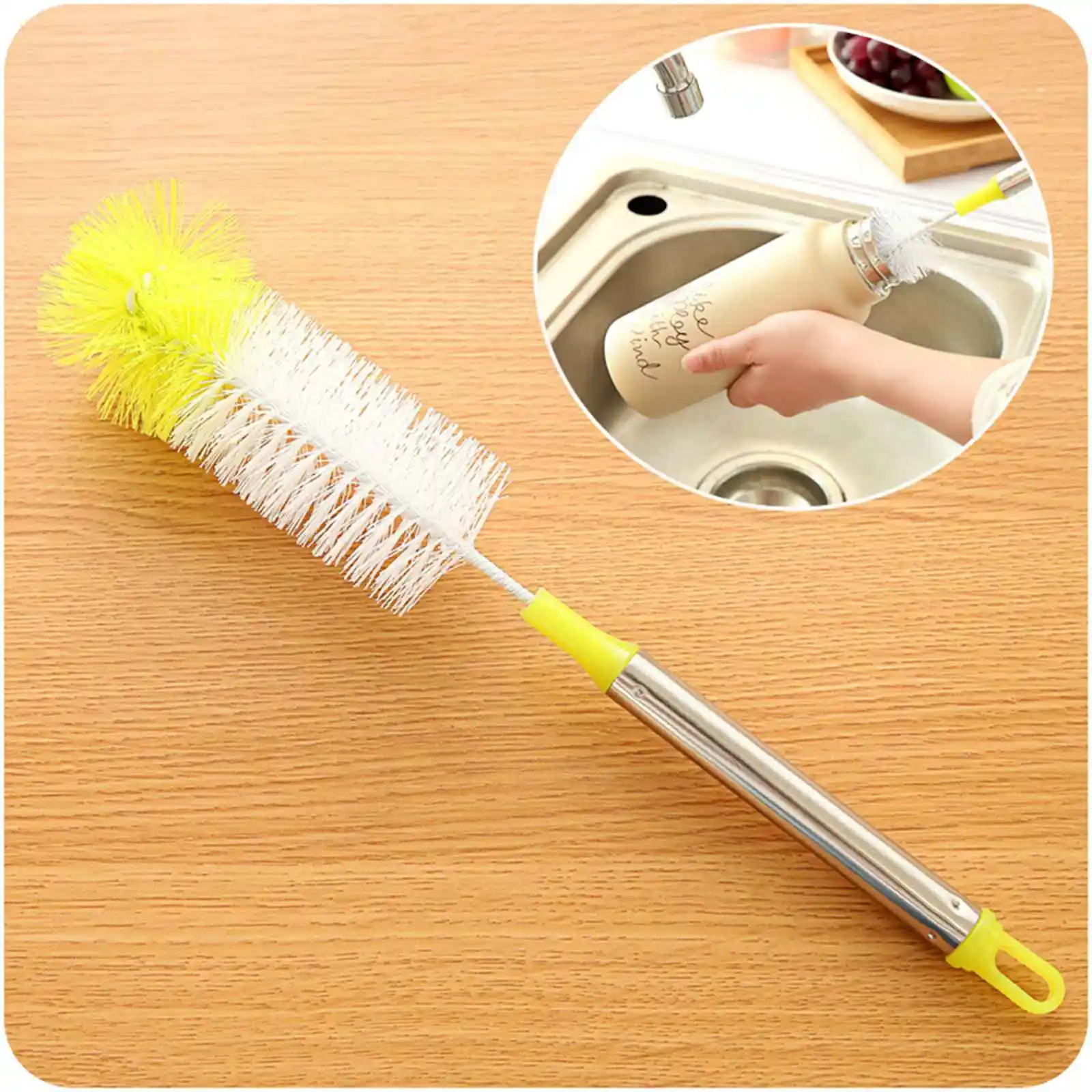 Curved round Head Stainless Steel Handle Bottle Cleaning Brush 360 Degree Cleani
