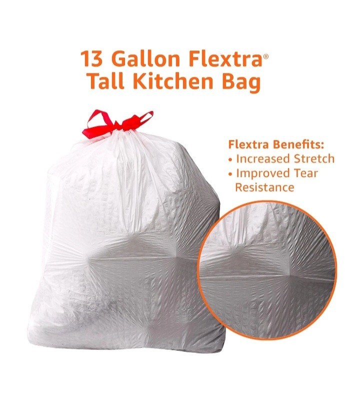 Amazon Basics Tall Kitchen Drawstring Trash Bags – 13 Gallon – 80 Count