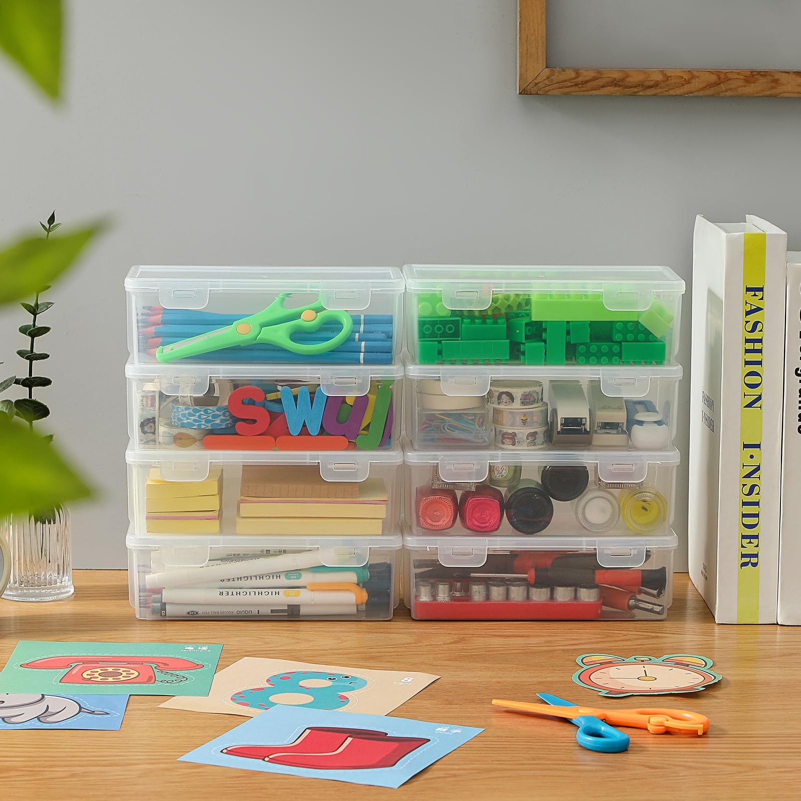 Clear Translucent Pencil Cases and Pencil Boxes, 8-Pack Stackable Plastic Pen…