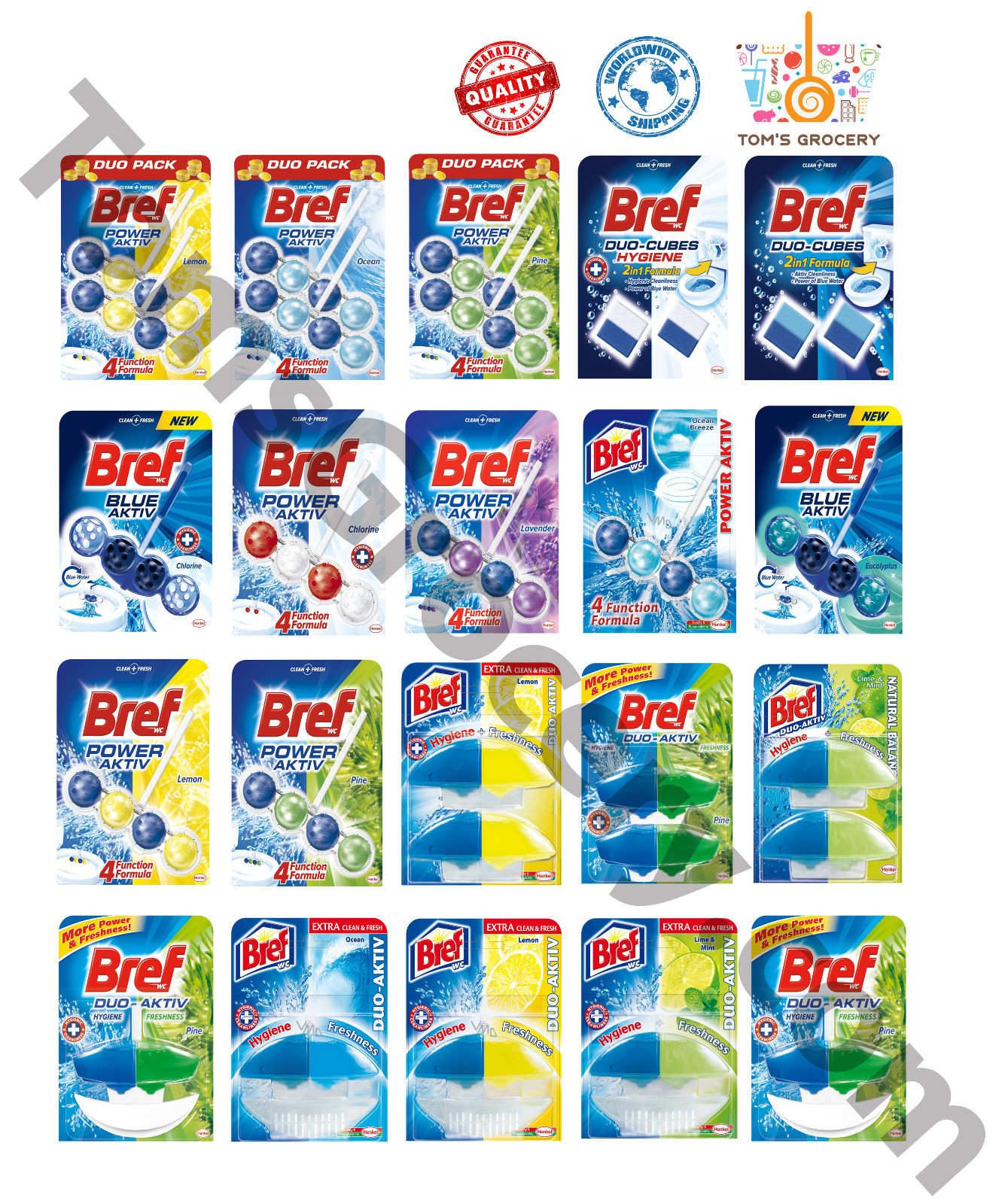 BREF WC Toilet Hangers Cleaners Rim Blocks CLEAN + FRESH Hygiene Power Aktiv