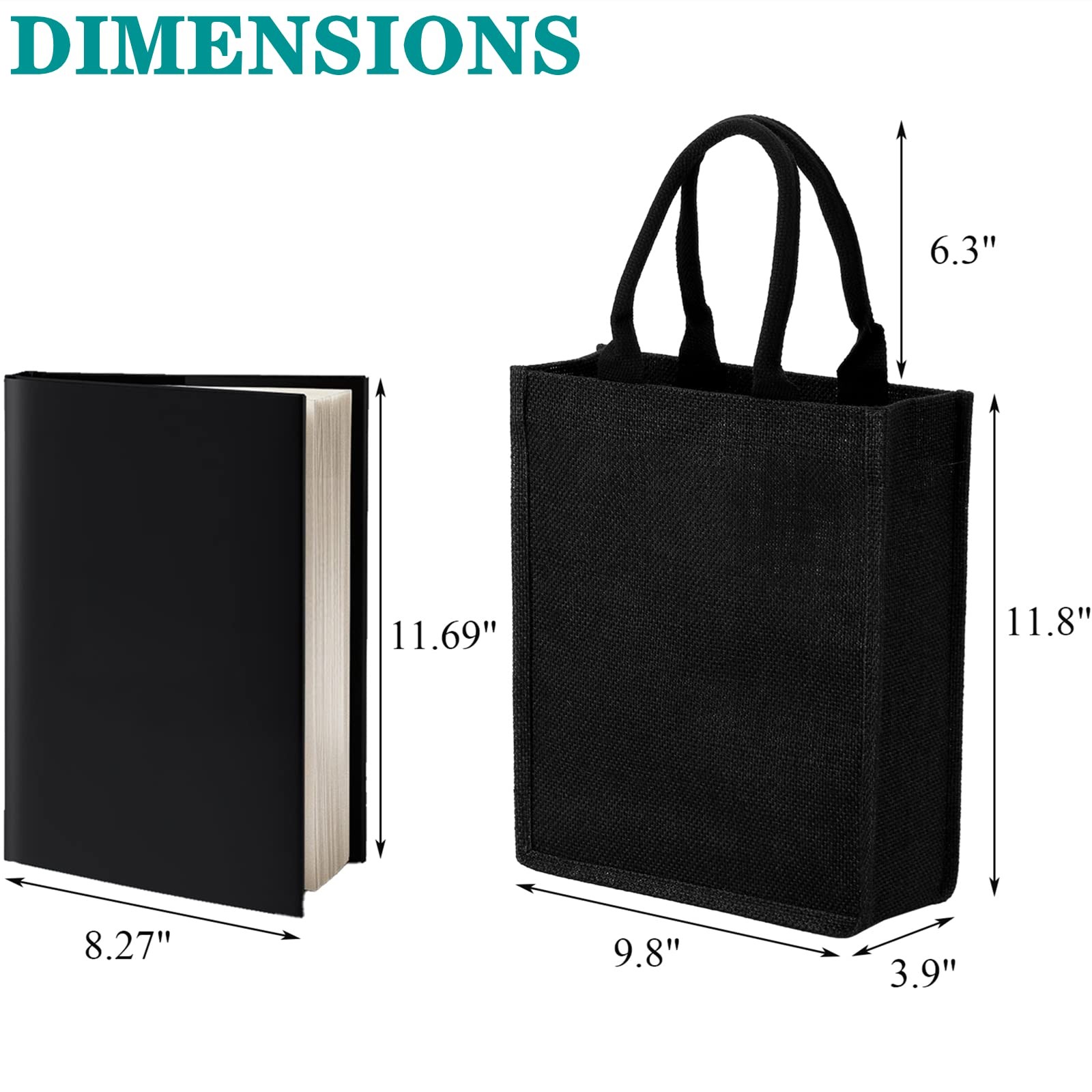 Burlap Tote Bag 8 Pack Black Reusable Jute Gift Bags 9.8×11.8×3.9