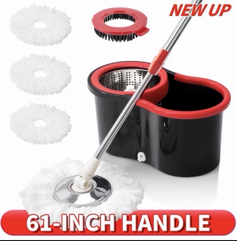 360 Spin Mop Bucket System Hands Free Self Wringing w/ 3 Microfiber Mop Heads
