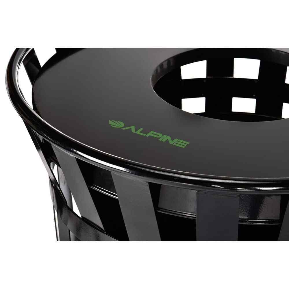 Alpine Industries Trash Can Receptacle W/ Liner Metal Slatted 38 Gal Black NEW