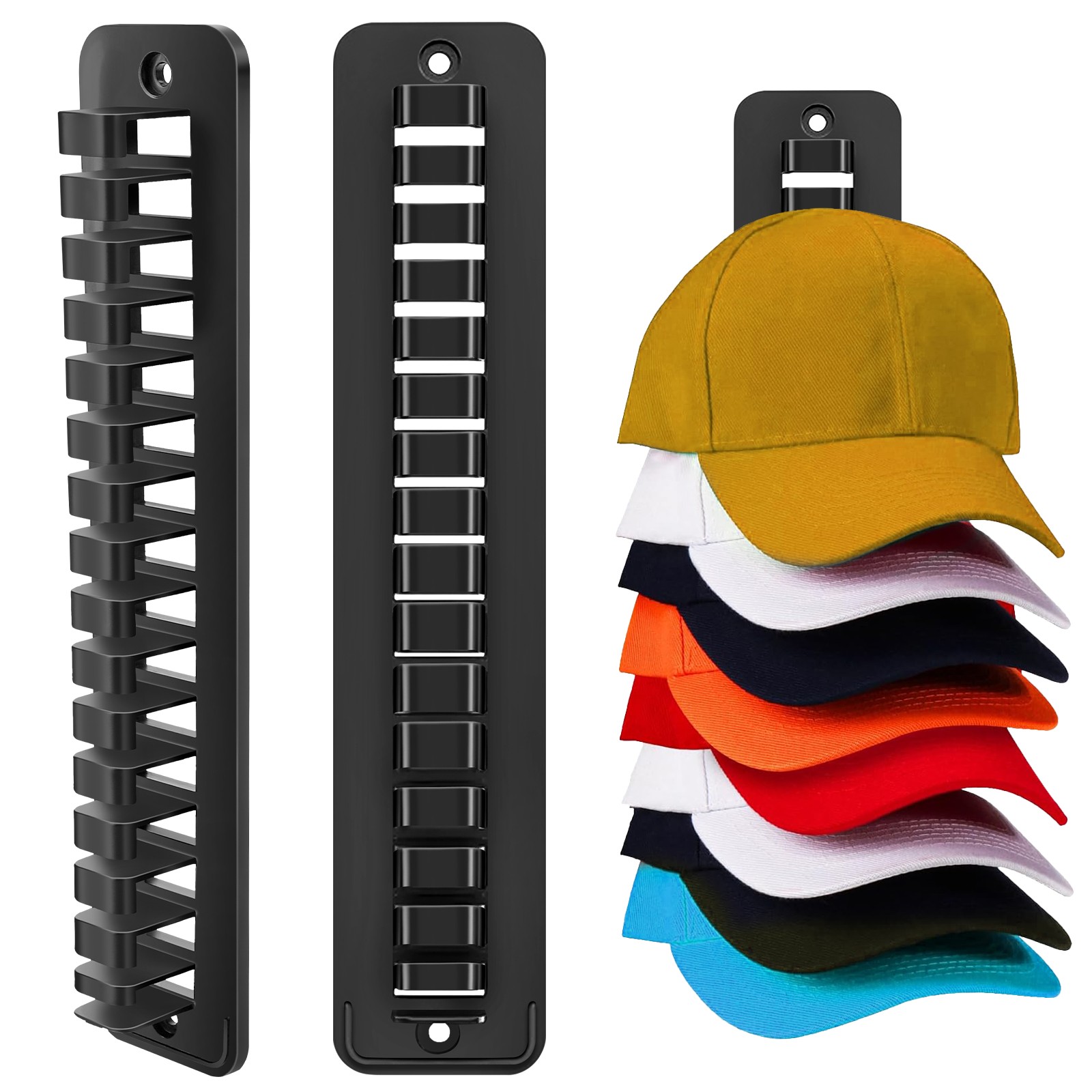 2x Hat Organizer for 16 Baseball Caps Wall-Mounted Rack No-Nail Strong Adhesive