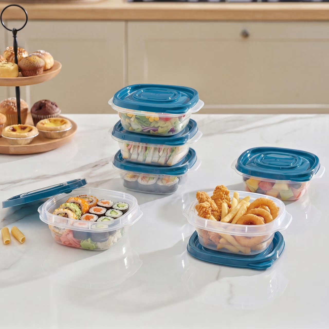 Mainstays Semi Durable Square 1.26Cup Plastic Food Storage Container 6 Pack, Bes