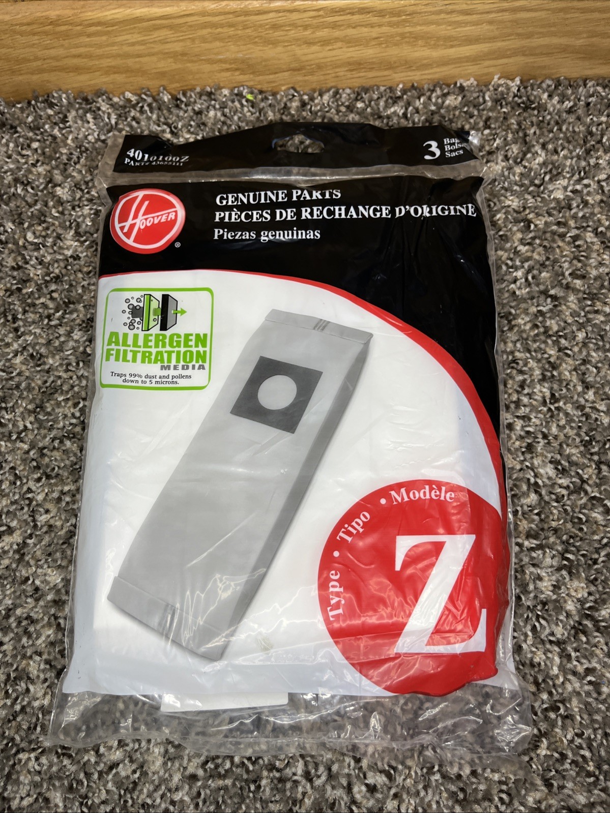 Genuine Hoover Type Z Vacuum sweeper Replacement Allergen Filtration -3 Bags