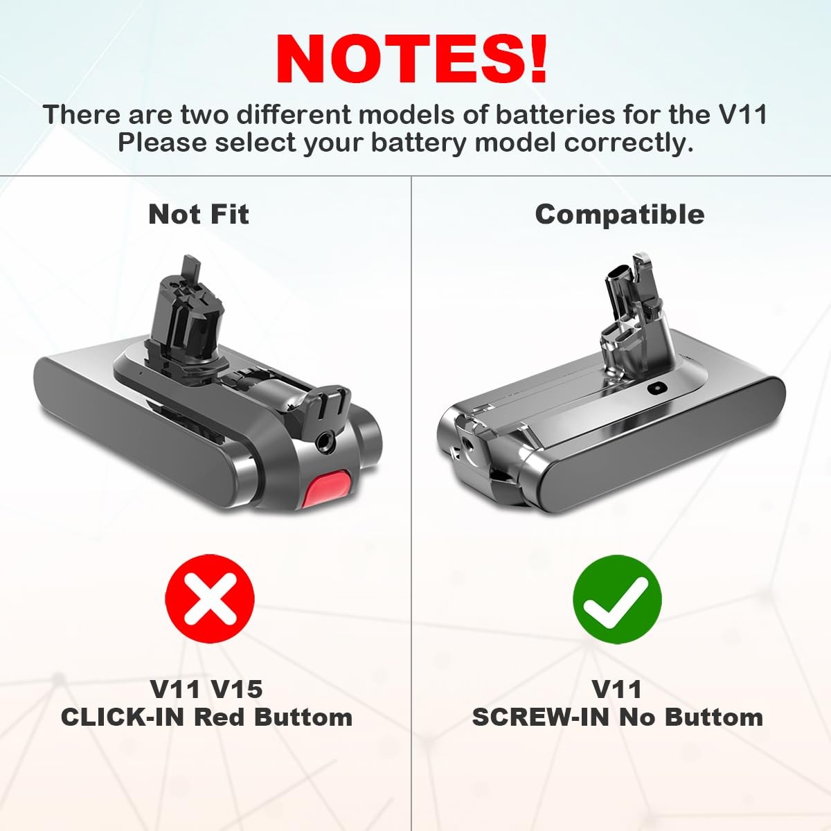 6500mAh 25.2V V11 SV14 Screw-in Replacement Battery for Dyson -Not FOR Click-in