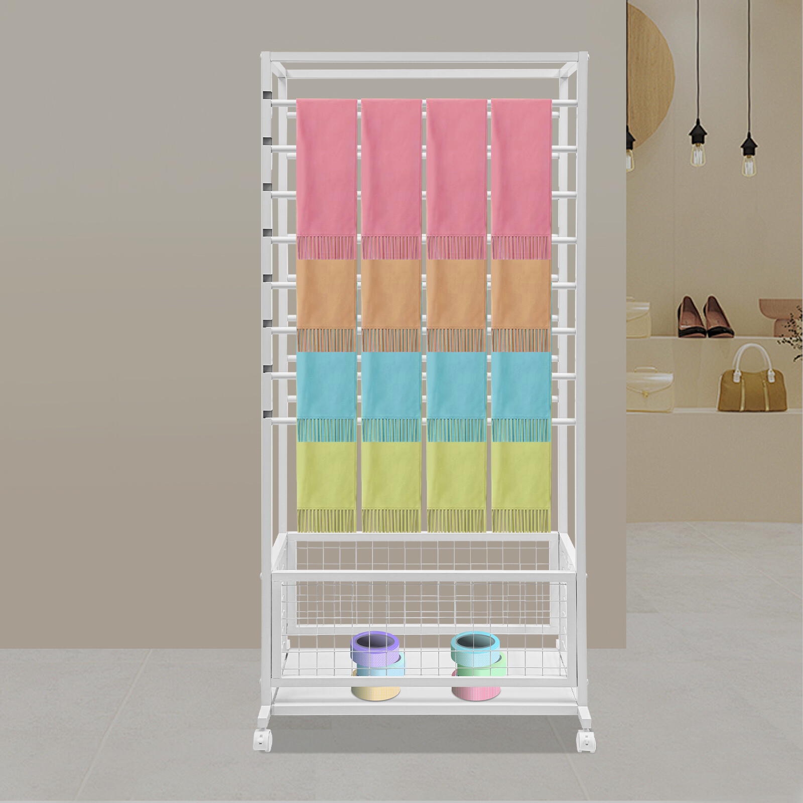 16-Layer Organizer Rack, Storage Shelf, Floor Standing Ribbon Display Rack