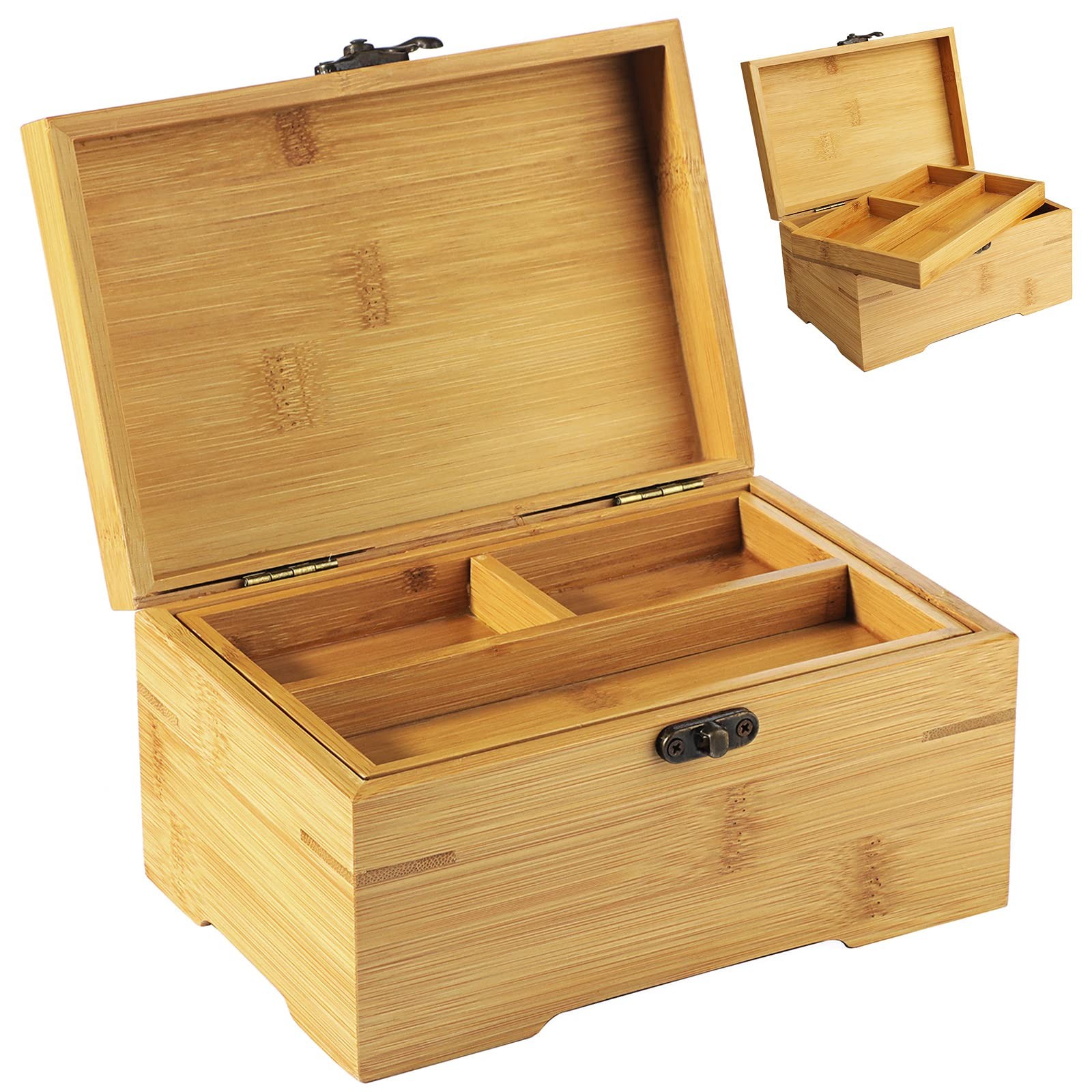 CDOKY Large Wooden Box with Hinged 7.08 x 4.72 x 3.93 inches, Light Brown