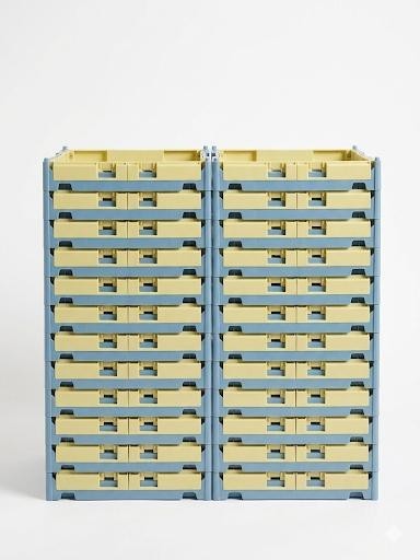 HAY Design Recycled Color Crate Storage Bins – Small Lot of 24 – Blue/Yellow NEW