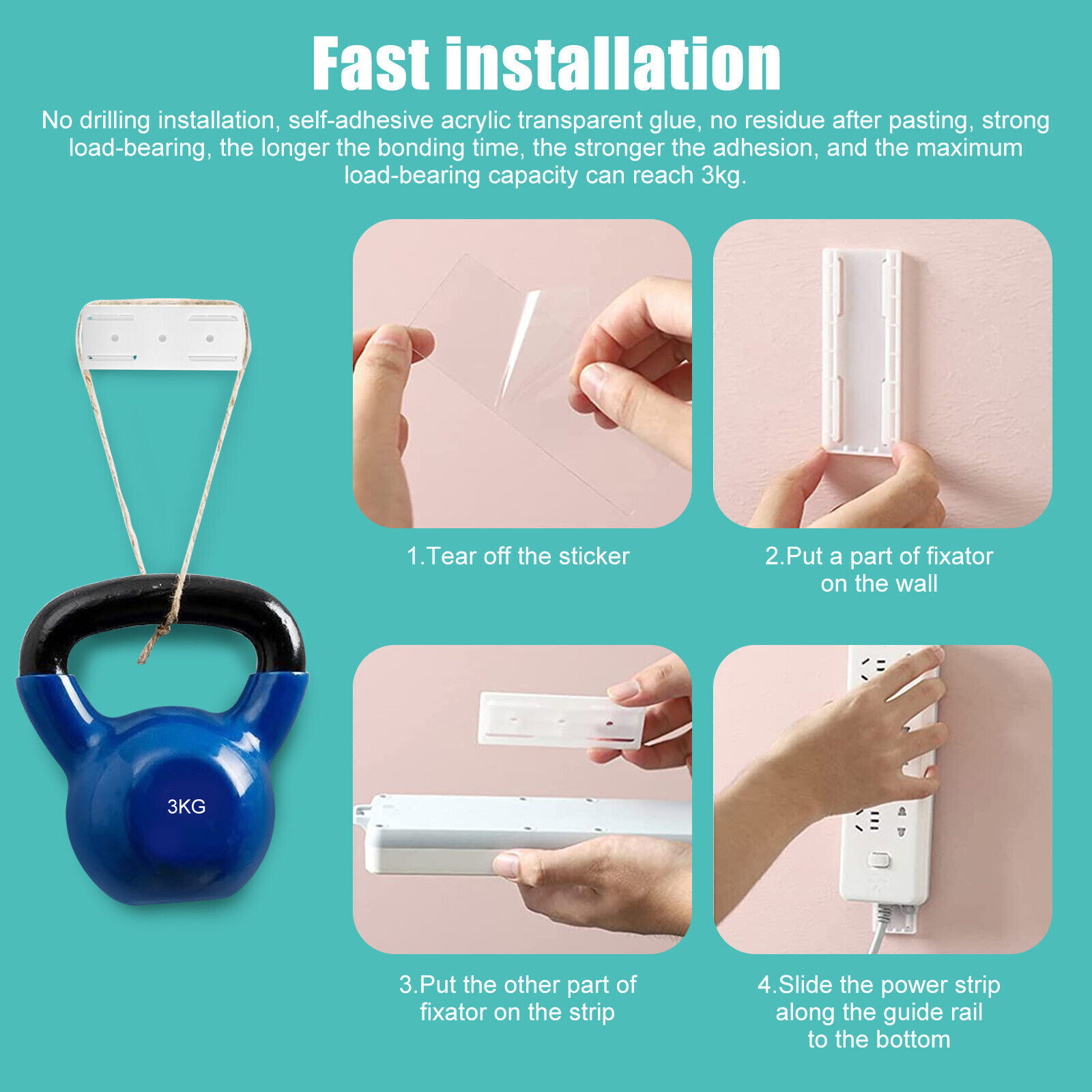 6 × Self-Adhesive Desktop Punch-Free Socket Fixer Holder Kitchen Home Office USA