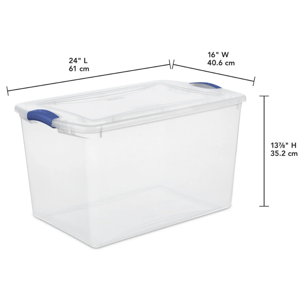 (4 pack) Sterilite Large Storage Bin, 66 Quart Clear Plastic Storage Container