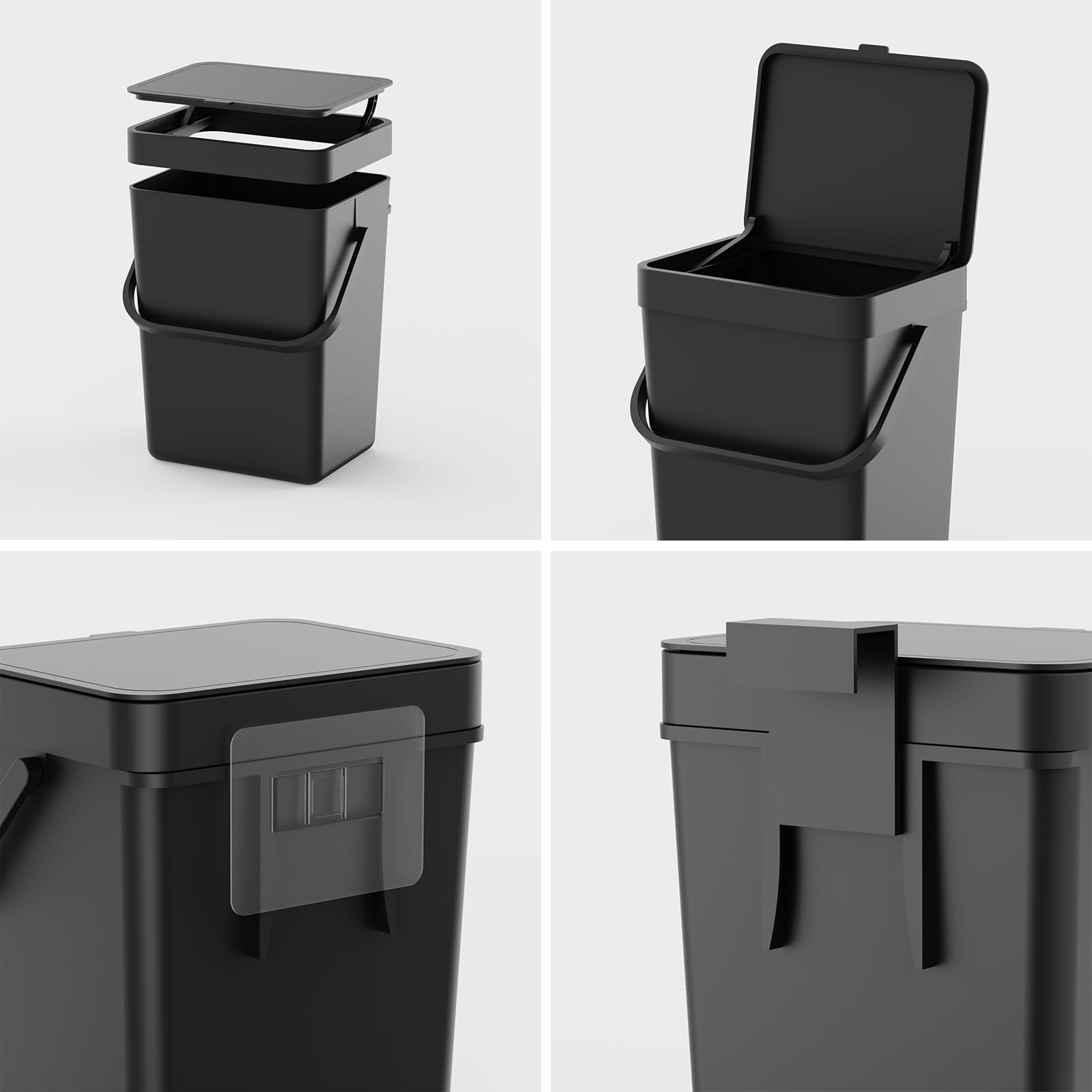 1.3 Gal 5L Countertop Compost Bin Hanging Trash Can Lid Under Sink Mount Black