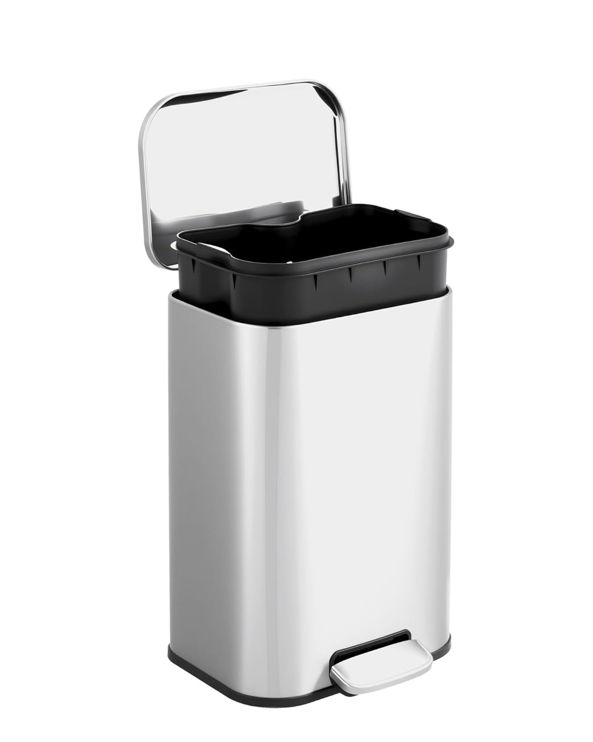 Modern Stainless Steel Trash Bin with Step-On Pedal & Removable Liner,1.2–13 Gal