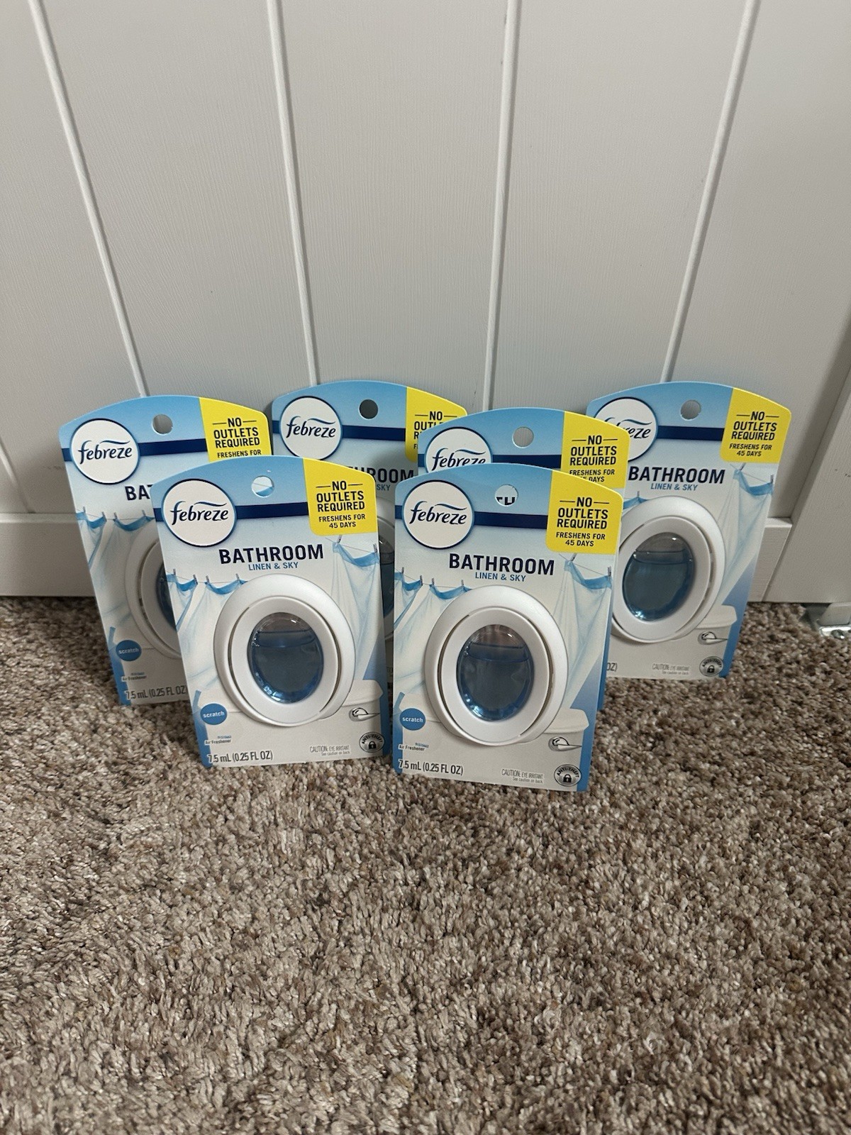 6 Pack Febreze Bathroom Air Freshener Linen & Sky 45 Day Odor Eliminator NEW