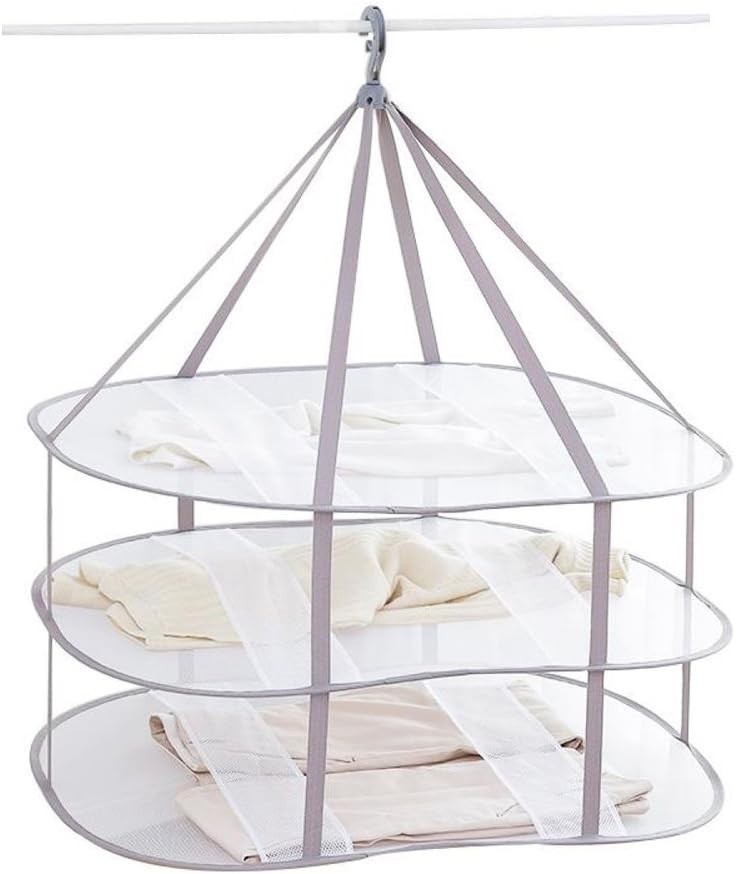 3-Tier Folded Mesh Clothes Hanging Dryer Sweater Drying Rack 30.3″ L * 24.5″ …