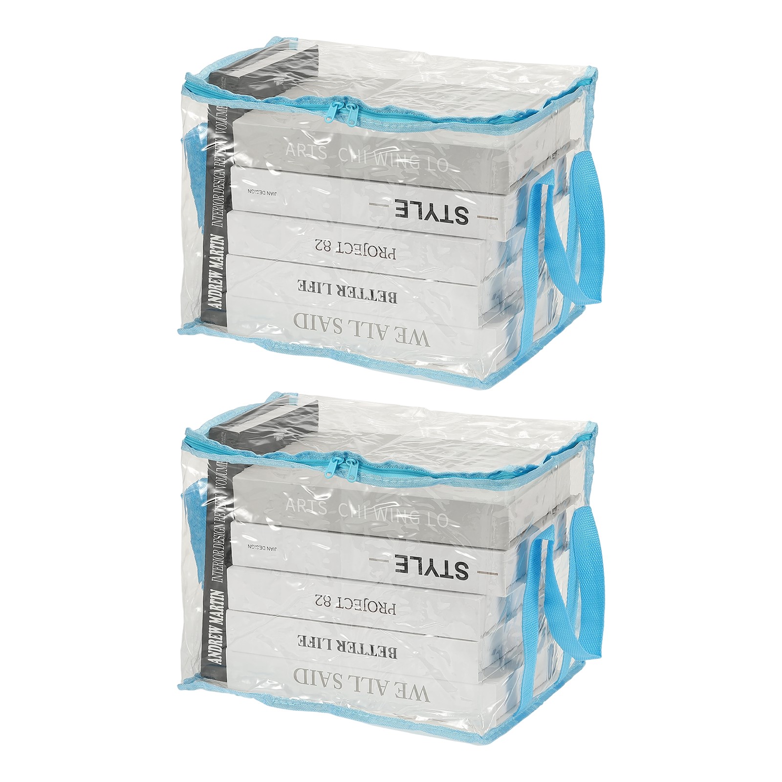 12.6×9.5×9.8in Clear Storage Bags 2Pcs, Plastic Storage Bags w/ Zipper M Blue