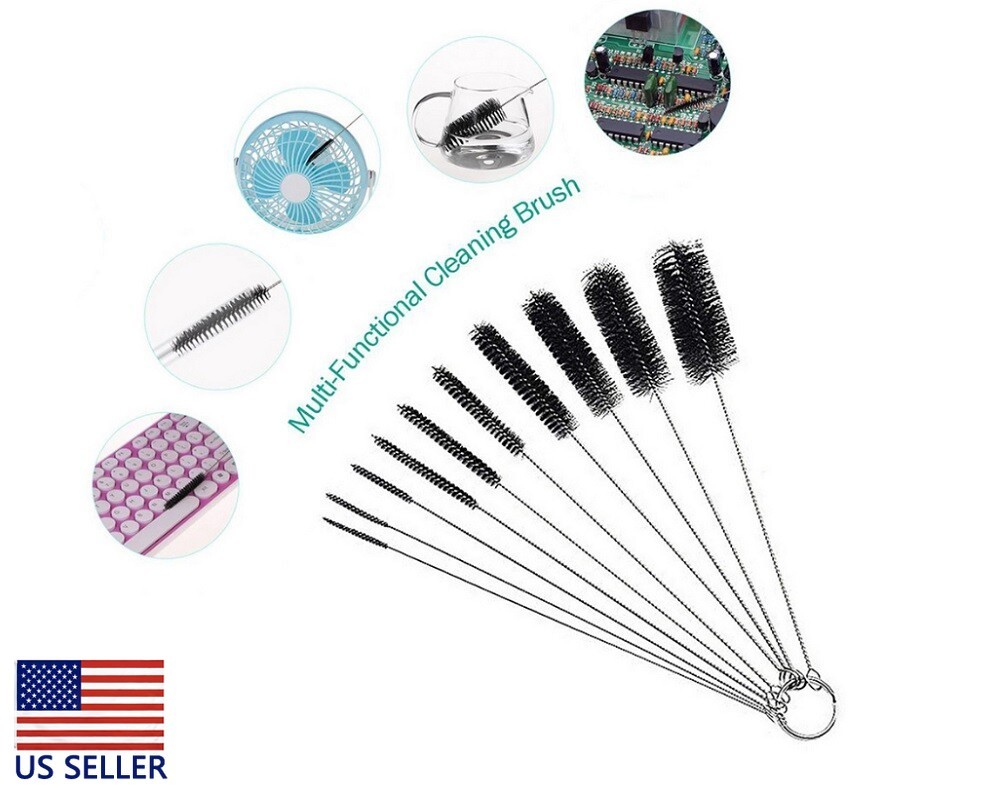 10-Pack Nylon Straw Cleaning Brushes–Stainless Steel Wire Drink Pipe Cleaner Kit