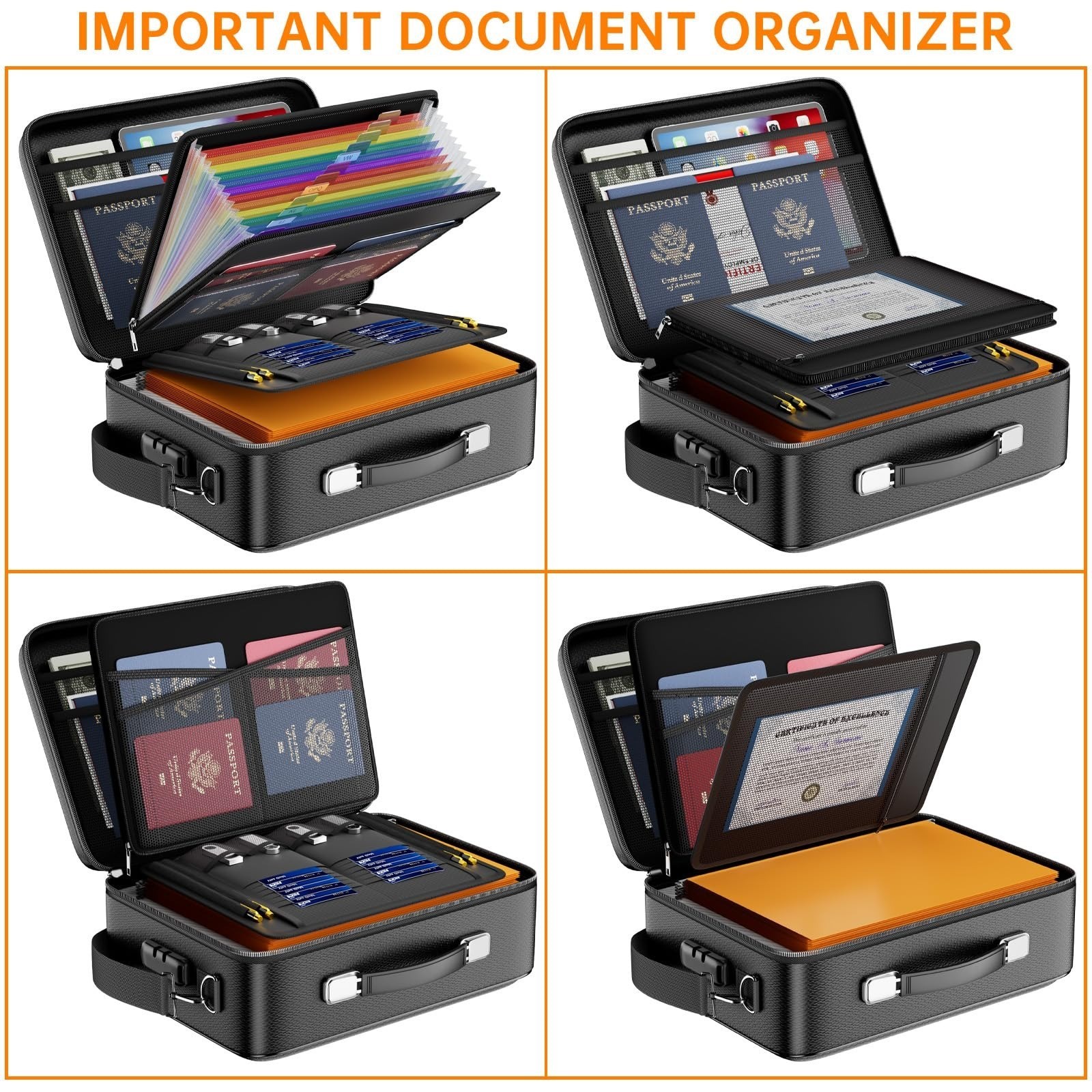 DocSafe Fireproof Document Box Locking File Organizer Black Hard Case