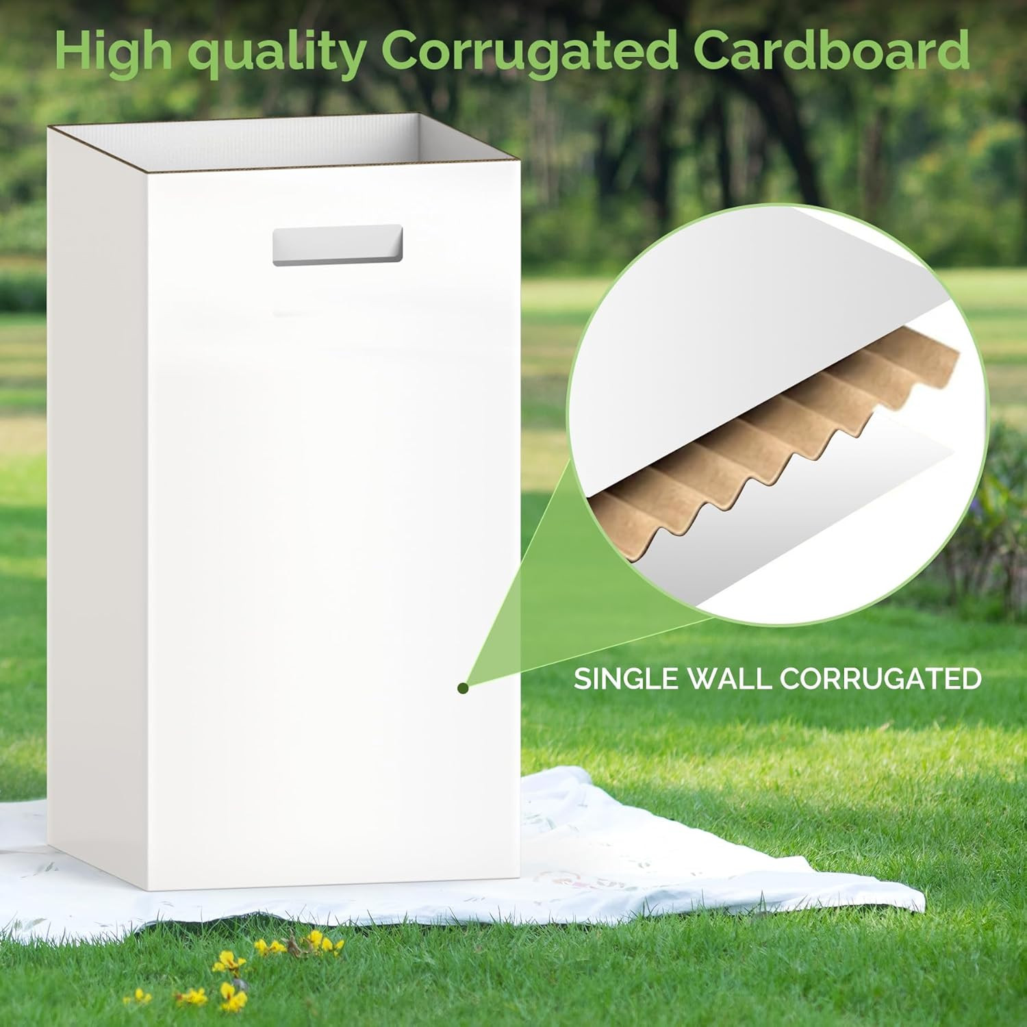 4 Pack 30 Gallon Corrugated Cardboard Disposable Trash Cans, White | 30″H X 14″W