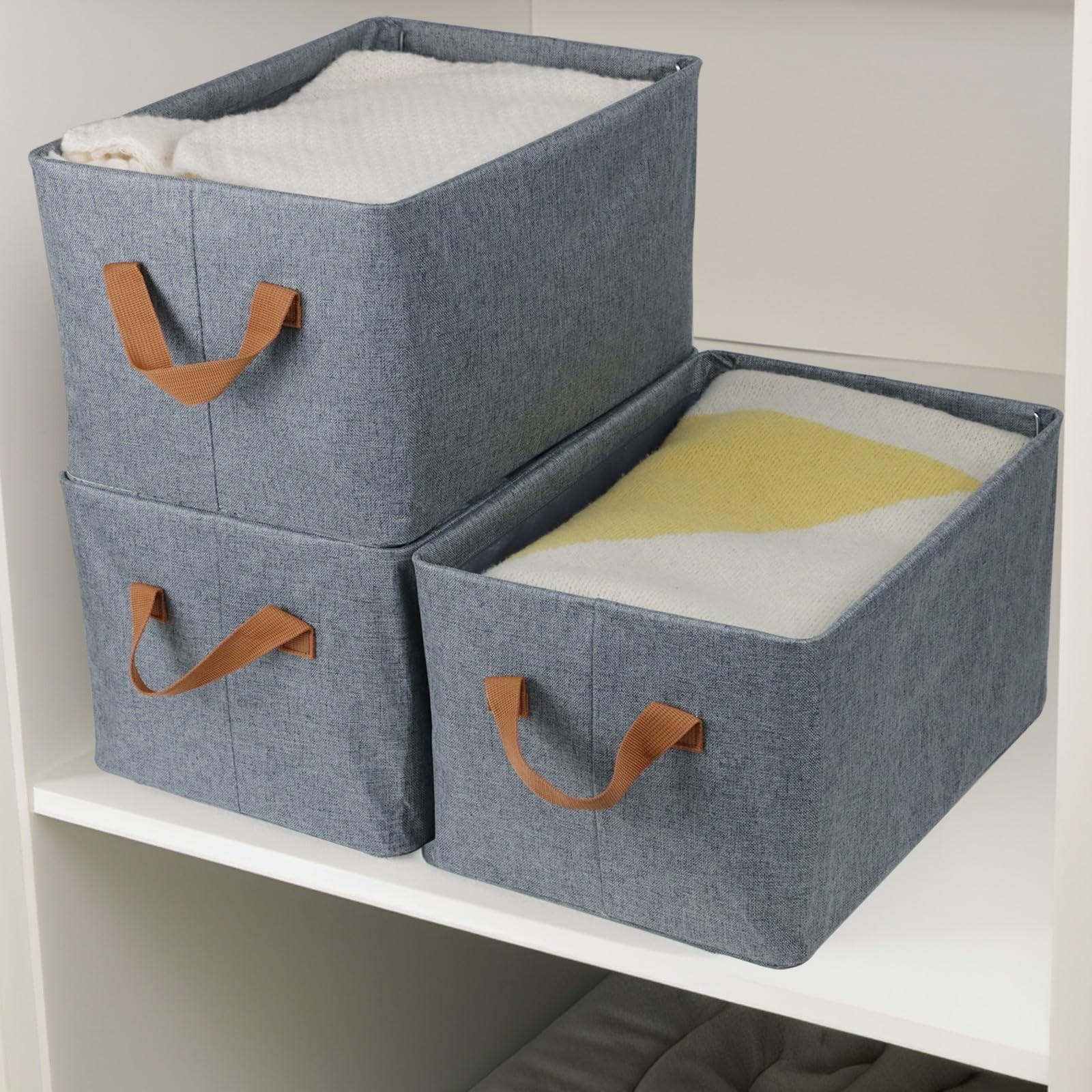 Fordonral 4 Pcs Fabric Storage Bins, Organization Baskets for Shelves, Gray