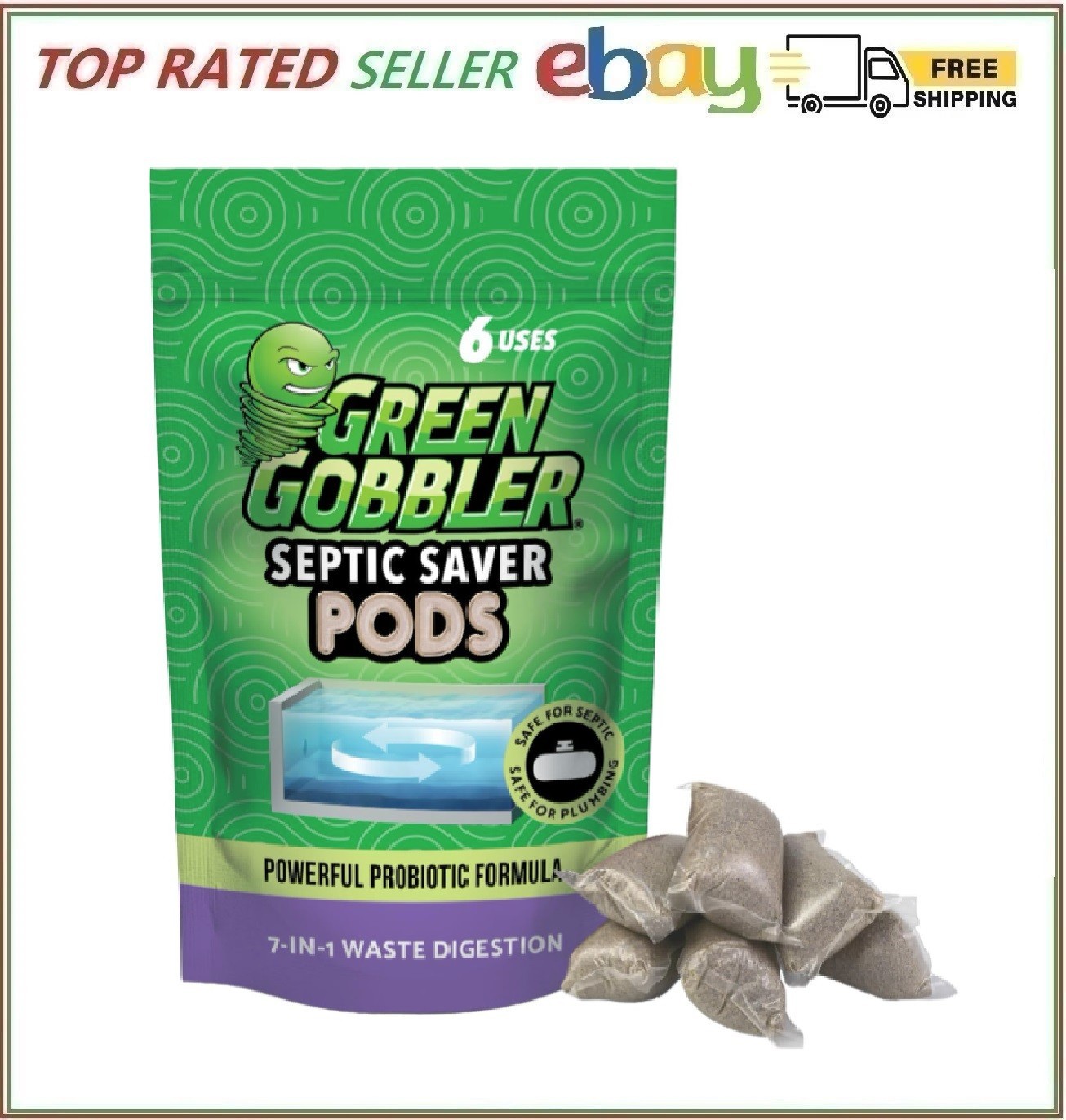Green Gobbler Septic Tank Treatment Packets, 6 Month Supply – Natural Bacteria t