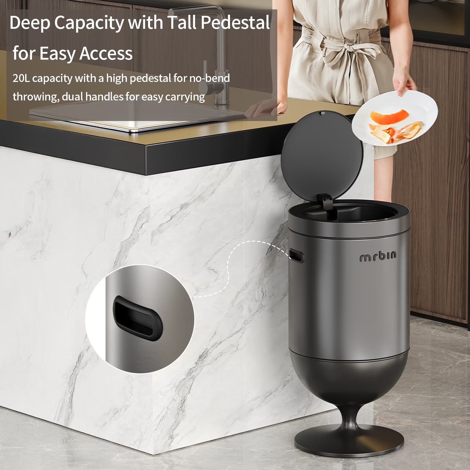 Stainless Steel Motion Sensor Trash Can with Lid, 5.3 Gallon Wine Glass Shaped A