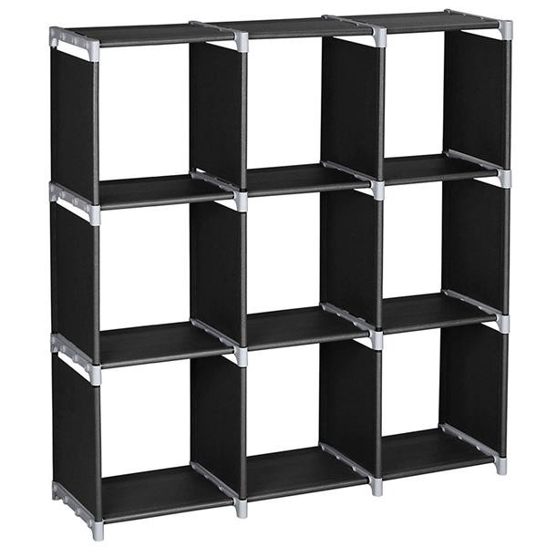 9-Cube Storage Shelf Black Fabric Organizer Unit 3-Tier Assembled Rack