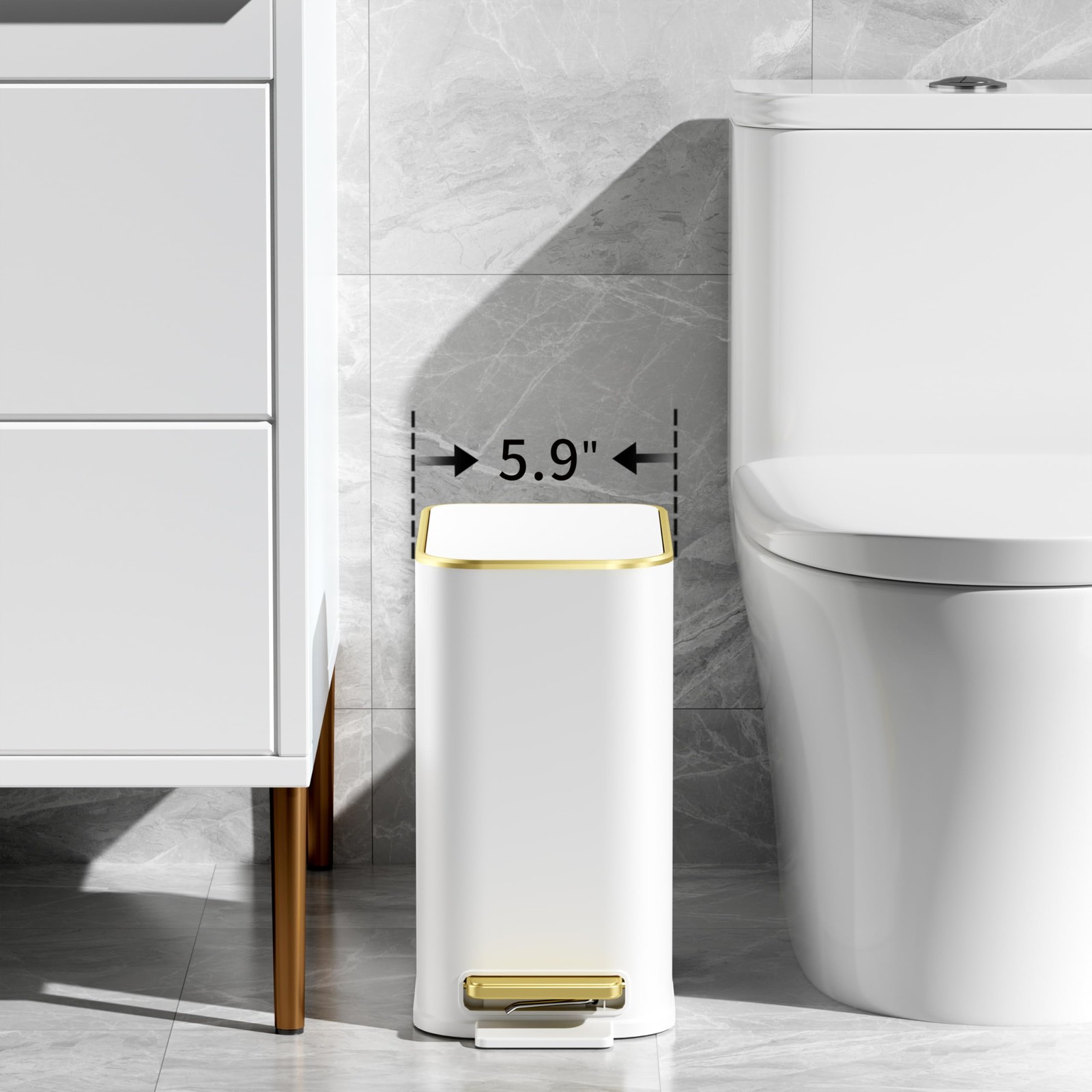 White 5L 1.3 Gallon Stainless Steel Step Slim Small Bathroom Trash Can Dust