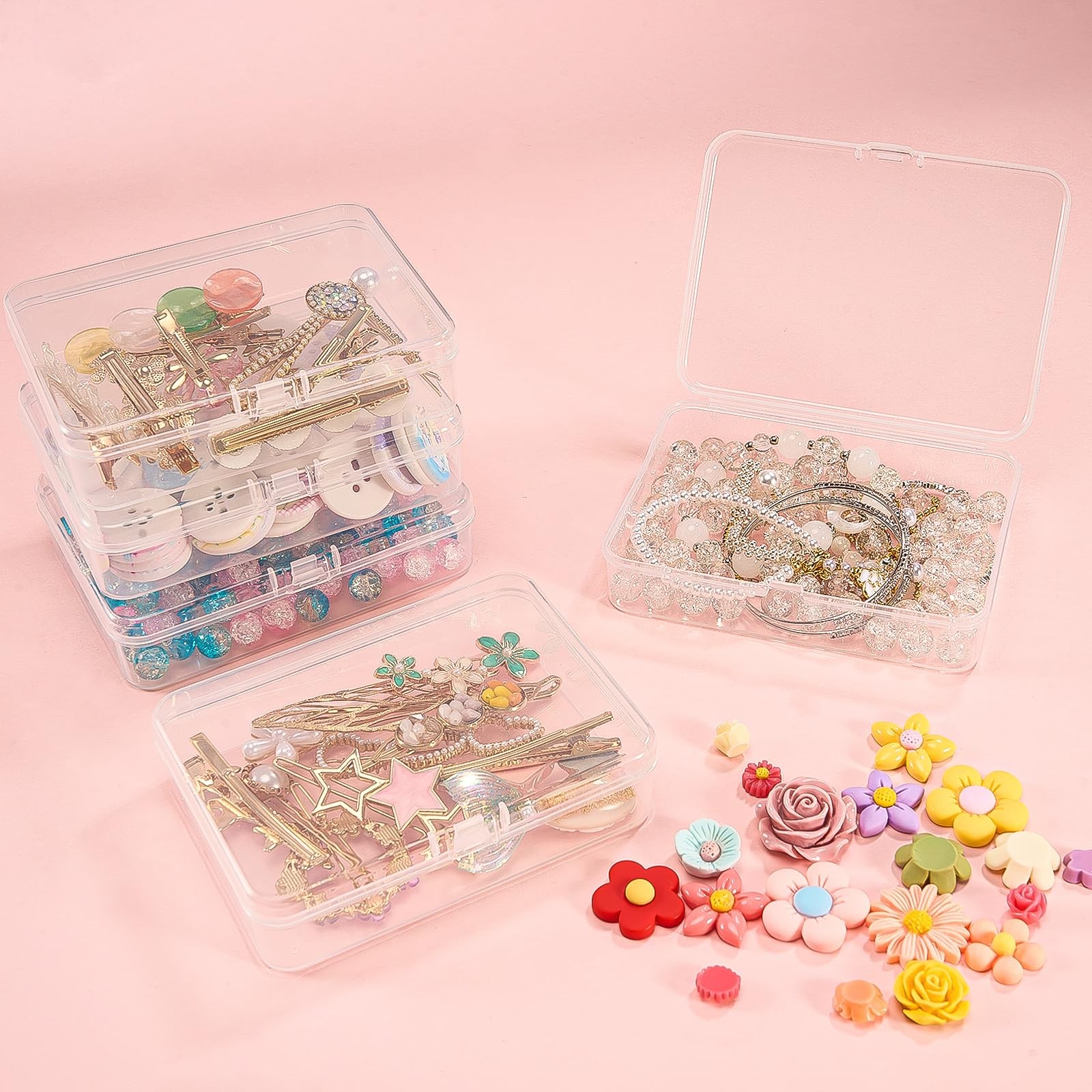 6 Pcs Mini Plastic Storage Containers with Lids, 4.5×3.4 Inches Clear Rectang…