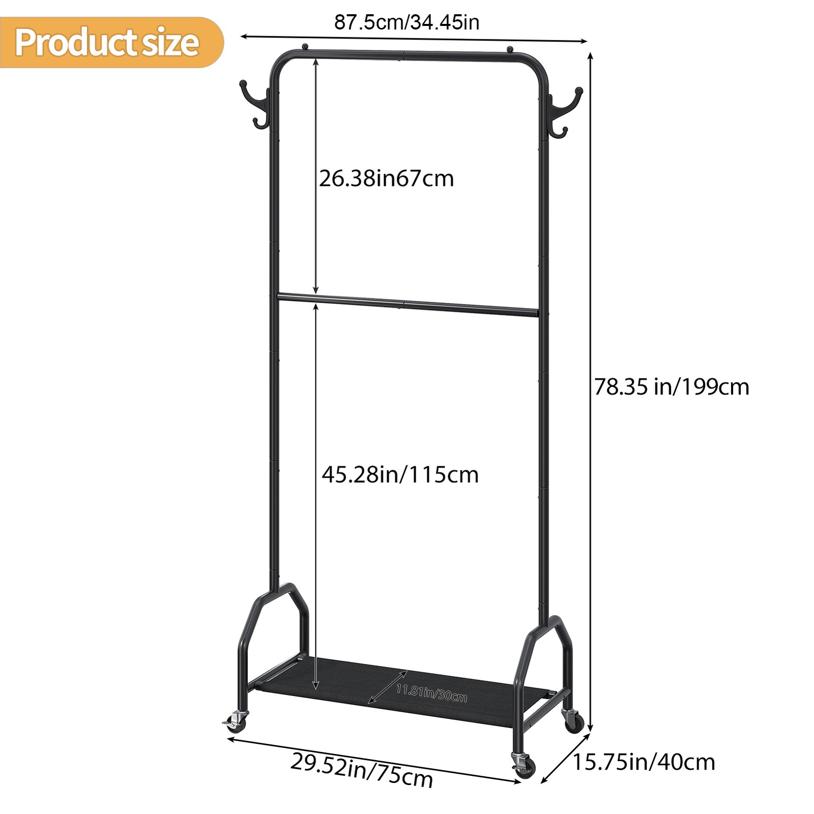 Double Rod Hanging Clothes Rack Oxford Cloth Bottom Shelf Shoe Organizer