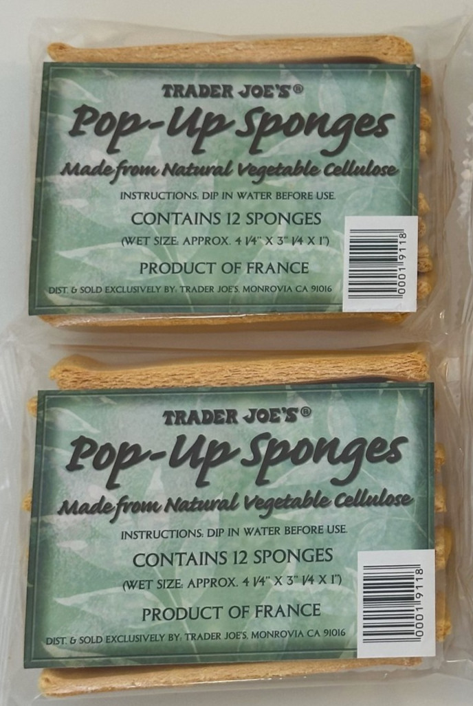 2 X Trader Joes 12 Count Pop-Up Sponges Made From Natural Vegetable Cellulose