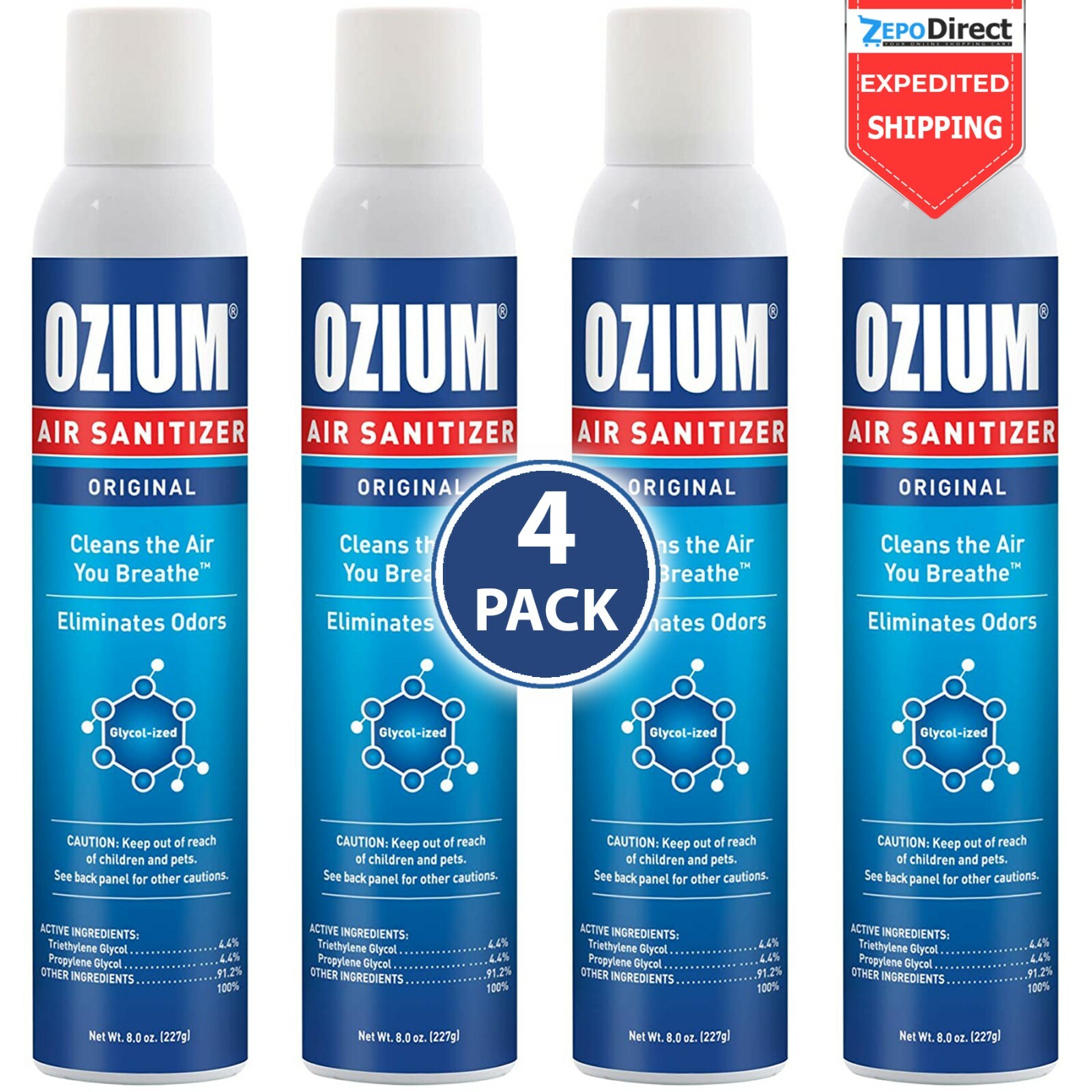 Ozium Air Sanitizer Spray Eliminates Smoke & Malodors Original 8.0 oz, 4 PACK