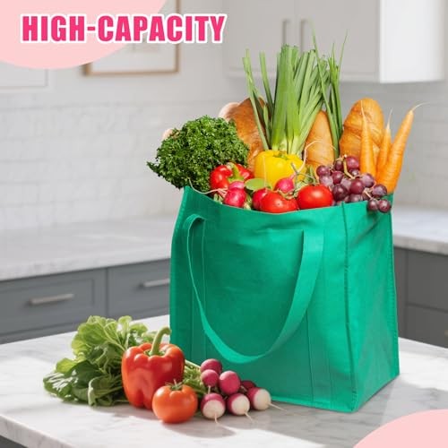 12 Pack Large Reusable Grocery Bags Heavy Duty Nonwoven Fabric 40 lbs