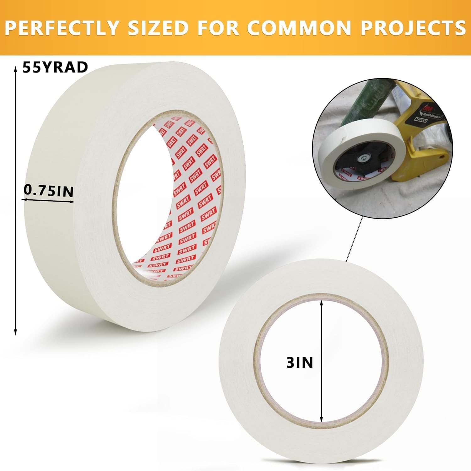 Masking Tape 0.75 inch x 55 Yards x 10 Rolls (550 Total Yards), Adhesive Pain…