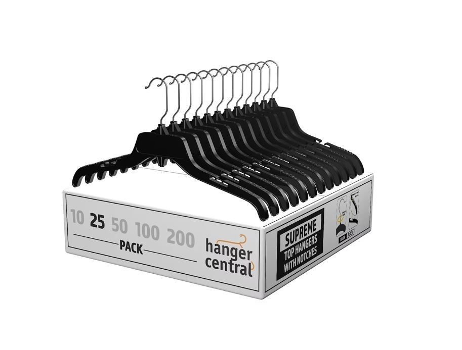 25 Pack Durable Plastic Clothing Hangers with Metal Swivel Hooks, 17 inch,Black