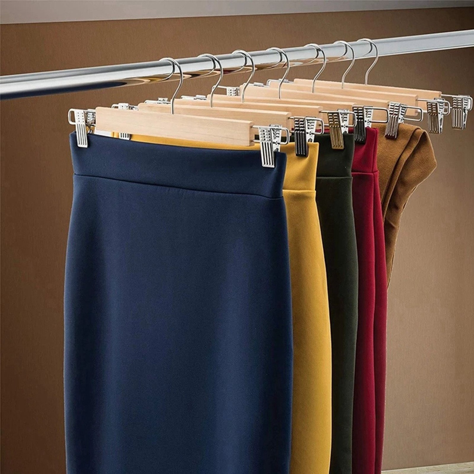 40 Pack Wooden Skirt Hangers with Adjustable Clips Non-Slip Trouser Hanger8365