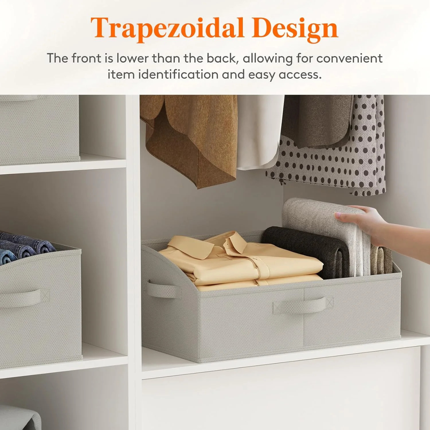 Extra Large Trapezoid Closet Storage Bins for Shelf, 6 Packs Non-woven Closet Or